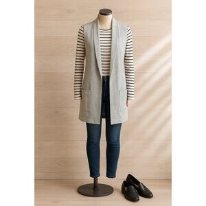 Cable & Gauge Heather Gray Sleeveless Cardigan Vest w/ Pockets | Women's Size L